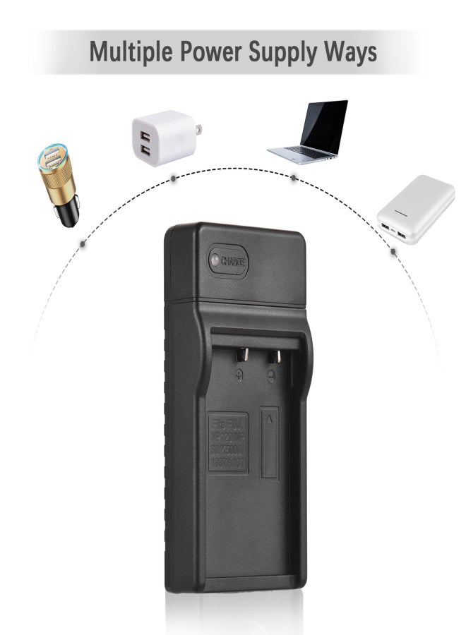 شاحن بطاريات NP-120 مزود بمؤشر LED ومنفذ من النوع C وكابل USB، متوافق مع بطاريات كاميرات الفيديو الرقمية ORDRO HDR-AC3/ HDR-AC5/ HDR-AZ50/ HDR-V12/ HDR-V7 بالإضافة إلى - Image 4