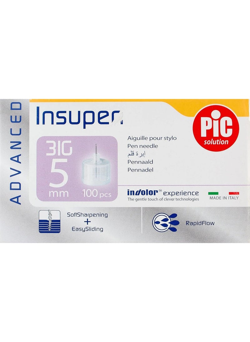 Pic Solution pic Advance Insulin Pen Tip, 5mm, 100 pieces - Image 1