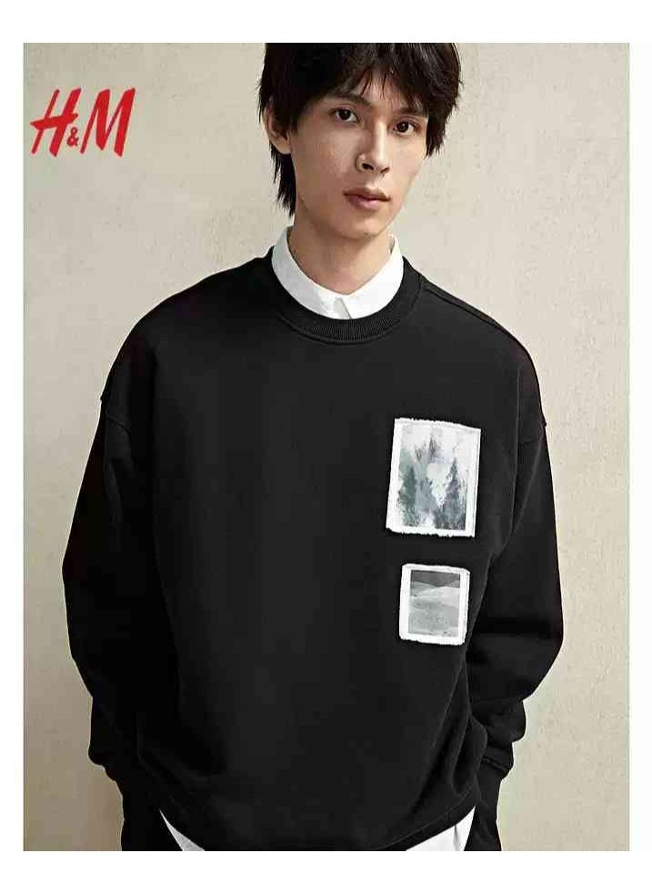 H and M - HM New Fashionable Casual Round Neck Loose American Long Sleeved Sweatshirt - Image 1