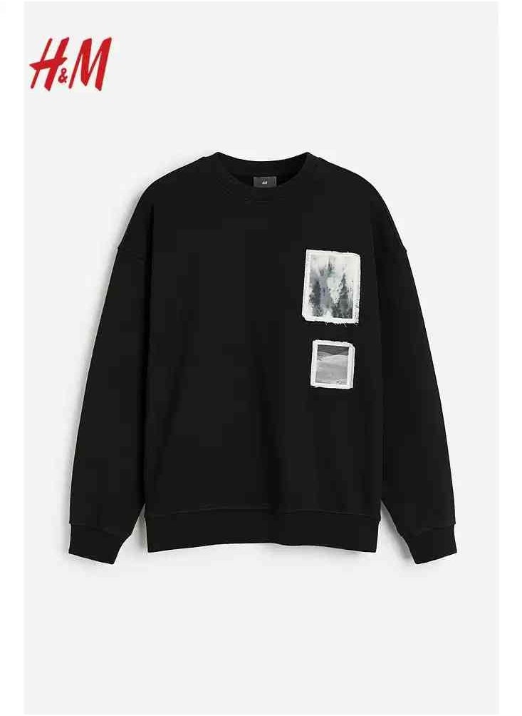 H and M - HM New Fashionable Casual Round Neck Loose American Long Sleeved Sweatshirt - Image 1