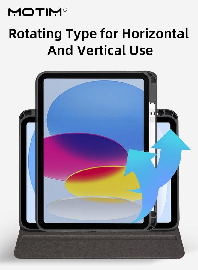 Motim Rotating Case for iPad 11th/10th Generation 10.9 Inch with Pencil Holder, 360 Degree Rotating Stand Flexible Back Cover, Auto Wake/Sleep - Image 4