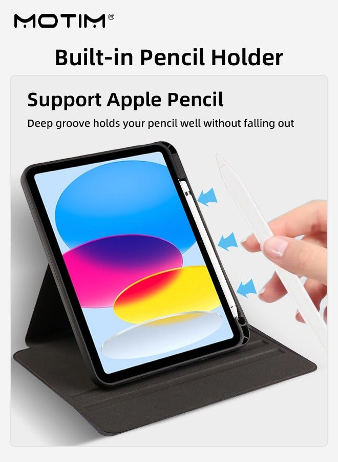 Motim Rotating Case for iPad 11th/10th Generation 10.9 Inch with Pencil Holder, 360 Degree Rotating Stand Flexible Back Cover, Auto Wake/Sleep - Image 3