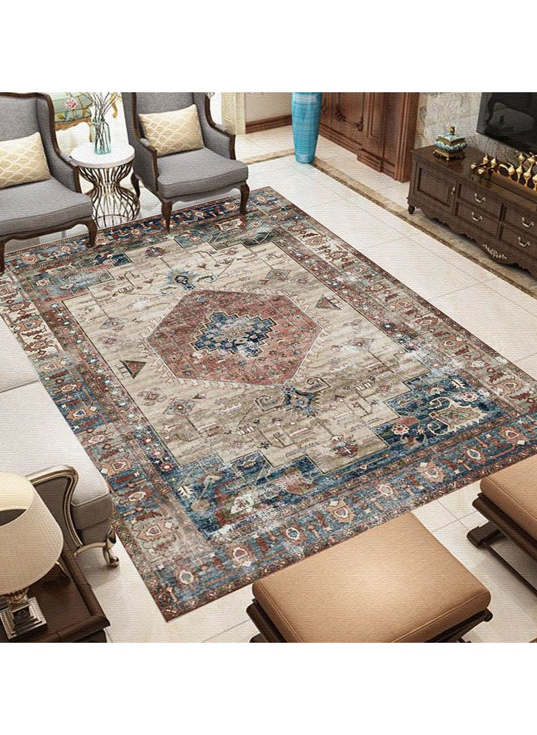 Loquat Polyester Fiber Machine Washable Retro Style Carpet  - Image 1
