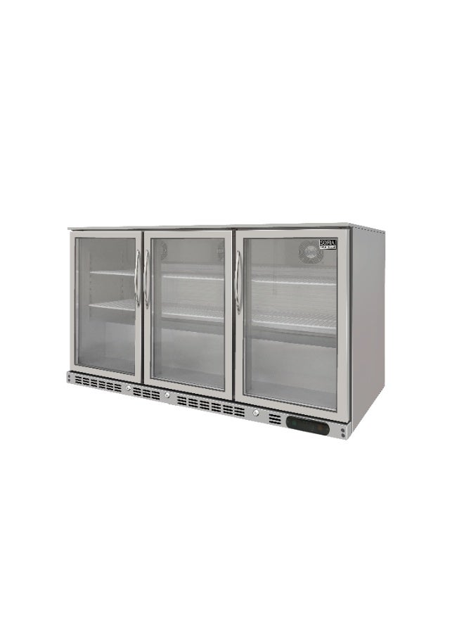 SOFIA REFRIGERATION Undercounter (3) Three Door Bottle Cooler, Low Noise Beverage Cooler, Small Refrigerator, Stainless Steel, 300 Liters Capacity - Image 1