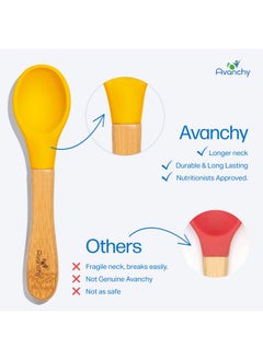 Avanchy Baby Spoons 5 Bamboo And Silicone Set Self Feeding Food Utensils 4 Months Baby Led Weaning 5 Pack W/Pink  - Image 3