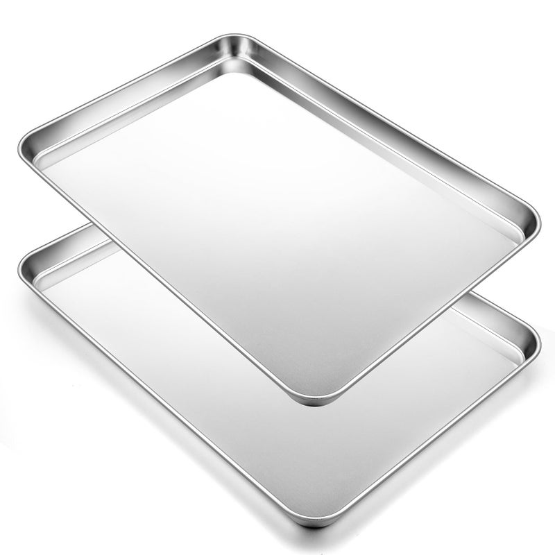 2Pcs Baking Sheet Pan Set Joyfair Stainless Steel Cookie Sheets Commercial Metal Pans Toaster Oven Tray Bakeware for Jelly RollBreadBacon Heavy Gauge Rustfree  Dishwasher Safe 16 Inch