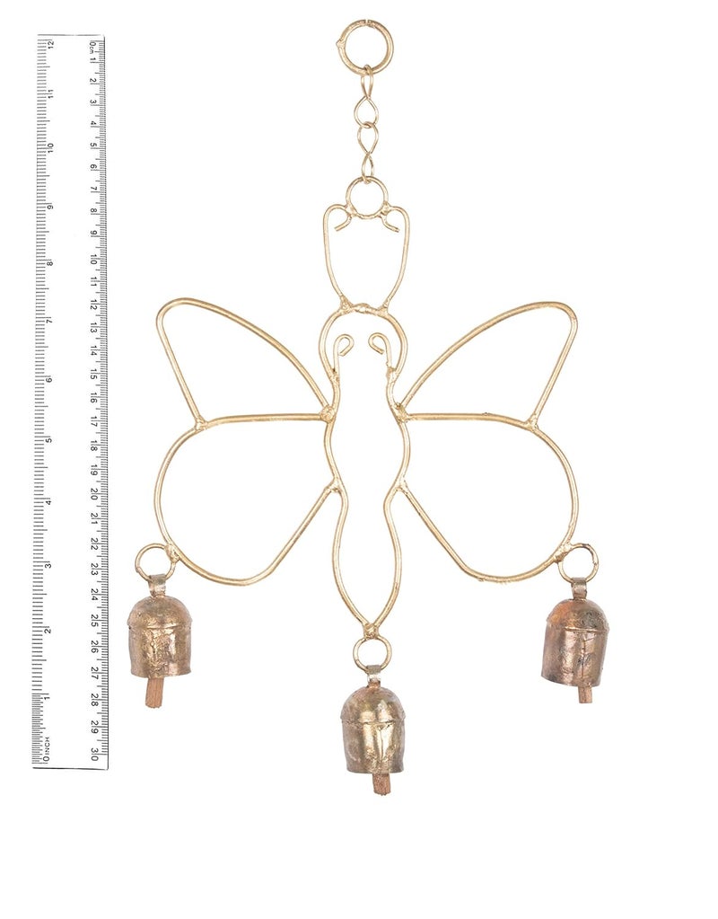 Ethnics of Kutch Ethnics of Kutch Hand Made Metal Bells Wrought Iron CopperZinc Coated Home Dcor Chimes Cow Bell Butterfly 3 Bells 31 cms Length Colour Copper BEL0071 - Image 4