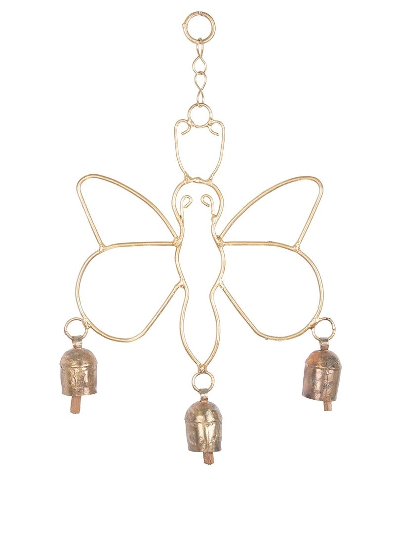 Ethnics of Kutch Ethnics of Kutch Hand Made Metal Bells Wrought Iron CopperZinc Coated Home Dcor Chimes Cow Bell Butterfly 3 Bells 31 cms Length Colour Copper BEL0071 - Image 1