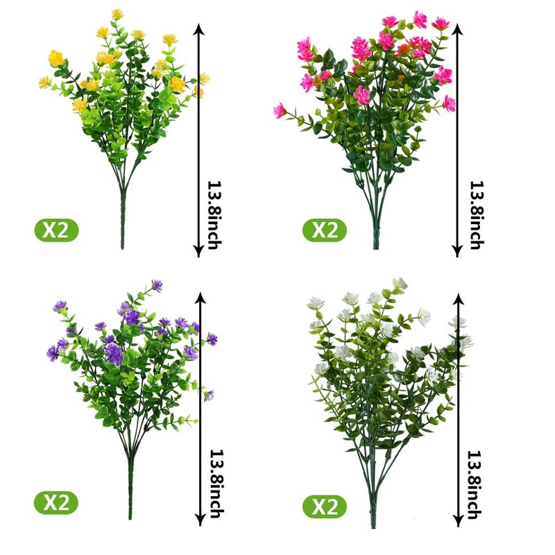 HAPLIA 8 Bundles Artificial Flowers  Fake Artificial Greenery UV Resistant No Fade Faux Plastic Plants for Wedding Bridle Bouquet Indoor Outdoor Home Garden Kitchen Office Table Vase - Image 2