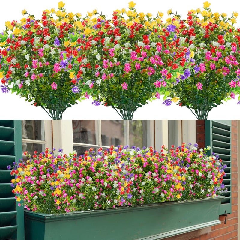 HAPLIA 8 Bundles Artificial Flowers  Fake Artificial Greenery UV Resistant No Fade Faux Plastic Plants for Wedding Bridle Bouquet Indoor Outdoor Home Garden Kitchen Office Table Vase - Image 1