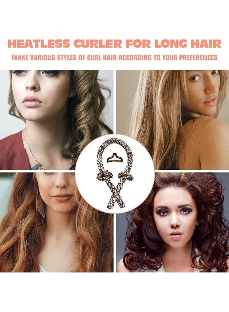Kimaya Heatless Curling Rod Headband,Lazy Hair Curler,No Heat Silk Curlers,Soft Rubber Hair Rollers,Curling Ribbon and Rods for Natural Hair,Hair Waver Hair Curling Kit for Natural Waves (Leopard Print) - Image 3