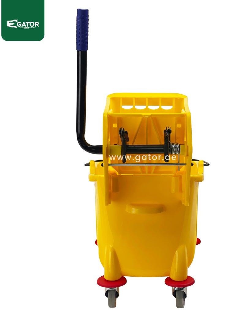 Gator Mop Bucket & Side-Press Wringer, 360-Degree Rotating Swivel Wheels, Large Water Chamber of 32L, Yellow - Image 3