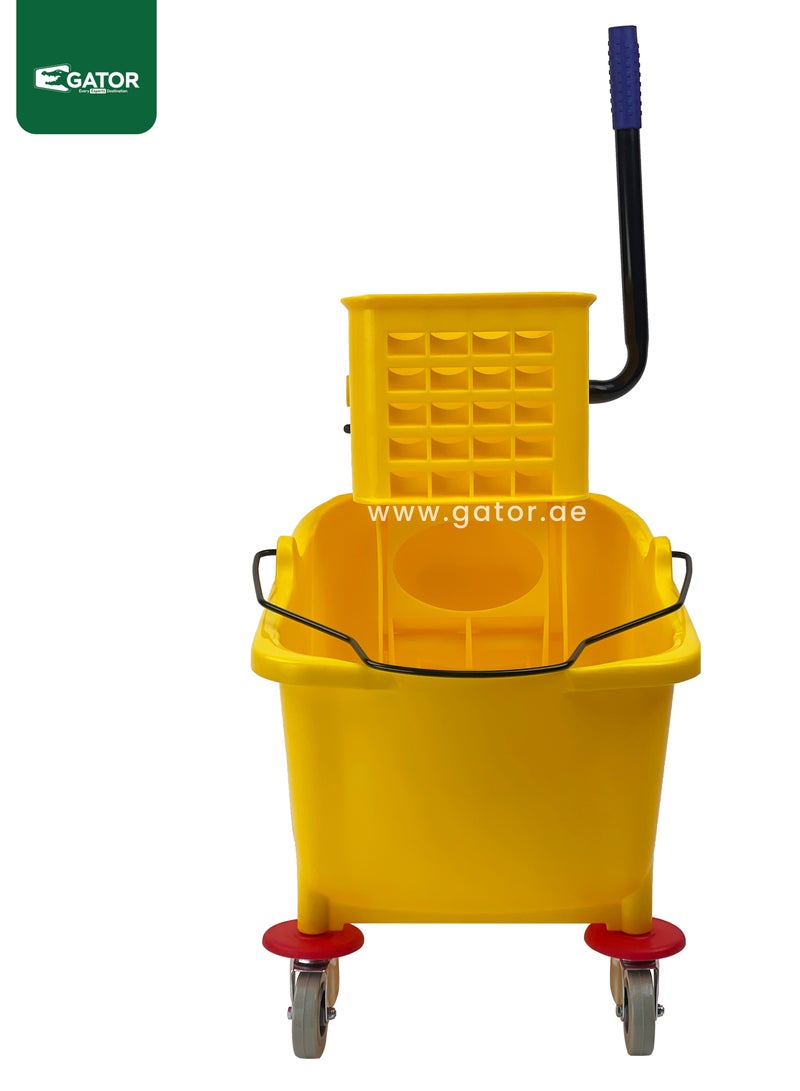 Gator Mop Bucket & Side-Press Wringer, 360-Degree Rotating Swivel Wheels, Large Water Chamber of 32L, Yellow - Image 2