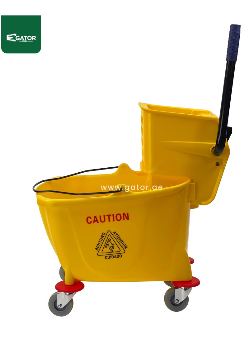 Gator Mop Bucket & Side-Press Wringer, 360-Degree Rotating Swivel Wheels, Large Water Chamber of 32L, Yellow - Image 4