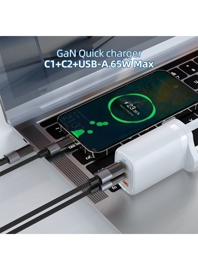 بلجن شاحن Bluggenn 65W GaN Pro ثلاثي المنافذ فائق السرعة – الأداء الأقصى مع تقنية GaN المتقدمة لشحن آمن لـ 3 أجهزة في وقت واحد (لأجهزة اللابتوب والهواتف والأجهزة اللوحية) - Image 2