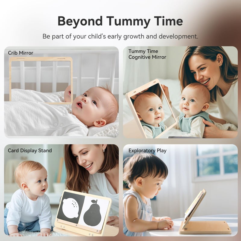 IEATFO Tummy Time Play Set Adjustable Angle, Double-Sided Design, Montessori Tummy Time Toys Large Baby Safe Mirror and Card Display Stand with Black and White High Contrast Baby Cards - Image 3