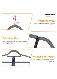 Red Dot Gift 50-Pack Grey Non-Slip Velvet Hangers 42cm/16.8In With 360 Degree Rotatable Hook, Durable and Slim for Coat,Pant  - Image 4