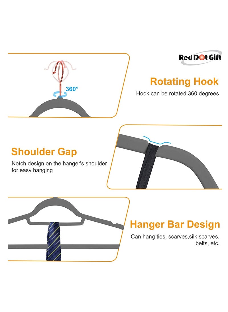 Red Dot Gift 50-Pack Grey Non-Slip Velvet Hangers 42cm/16.8In With 360 Degree Rotatable Hook, Durable and Slim for Coat,Pant  - Image 4
