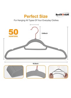 Red Dot Gift 50-Pack Grey Non-Slip Velvet Hangers 42cm/16.8In With 360 Degree Rotatable Hook, Durable and Slim for Coat,Pant  - Image 2