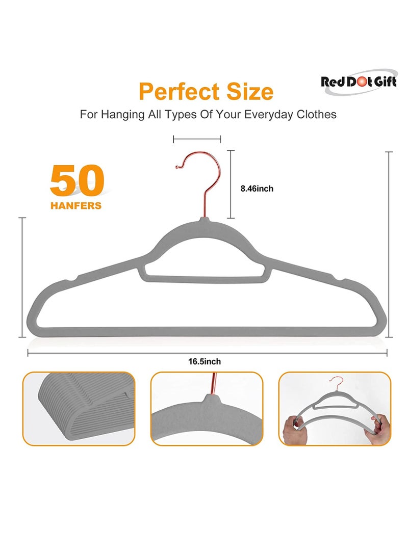 Red Dot Gift 50-Pack Grey Non-Slip Velvet Hangers 42cm/16.8In With 360 Degree Rotatable Hook, Durable and Slim for Coat,Pant  - Image 2