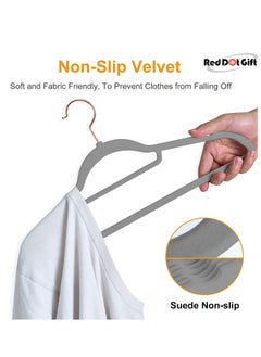 Red Dot Gift 50-Pack Grey Non-Slip Velvet Hangers 42cm/16.8In With 360 Degree Rotatable Hook, Durable and Slim for Coat,Pant  - Image 3
