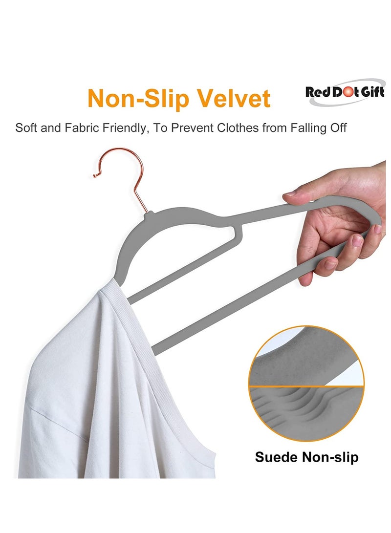Red Dot Gift 50-Pack Grey Non-Slip Velvet Hangers 42cm/16.8In With 360 Degree Rotatable Hook, Durable and Slim for Coat,Pant  - Image 3