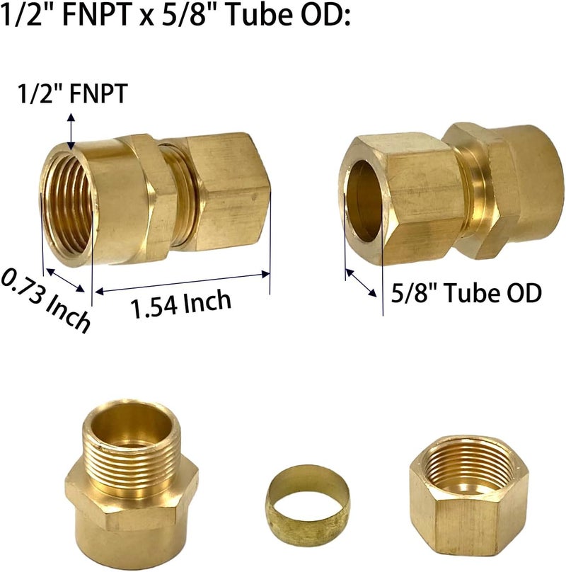 Bumugufu 2 قطع 1/2" FNPT × 5/8" OD أنابيب نحاسية ملائمة المحولات - Image 2