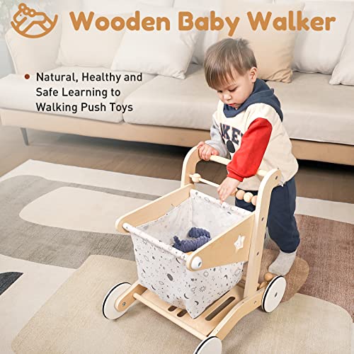 Woodtoe Wooden Baby Walker Doll Stroller Adjustable Speed Shopping Cart for Toddlers 13 Baby Push Walker Pretend Play Grocery Wagon Baby Push Toys Montessori Birthday Toy Gift for 1 2 3 Year Old - Image 5