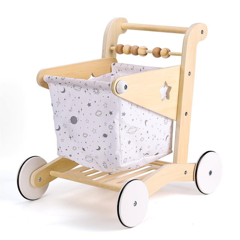 Woodtoe Wooden Baby Walker Doll Stroller Adjustable Speed Shopping Cart for Toddlers 13 Baby Push Walker Pretend Play Grocery Wagon Baby Push Toys Montessori Birthday Toy Gift for 1 2 3 Year Old - Image 4