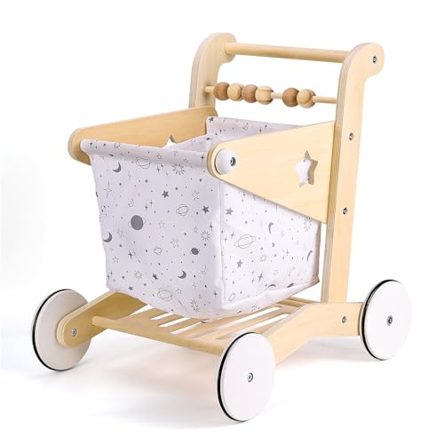 Woodtoe Wooden Baby Walker Doll Stroller Adjustable Speed Shopping Cart for Toddlers 13 Baby Push Walker Pretend Play Grocery Wagon Baby Push Toys Montessori Birthday Toy Gift for 1 2 3 Year Old - Image 1