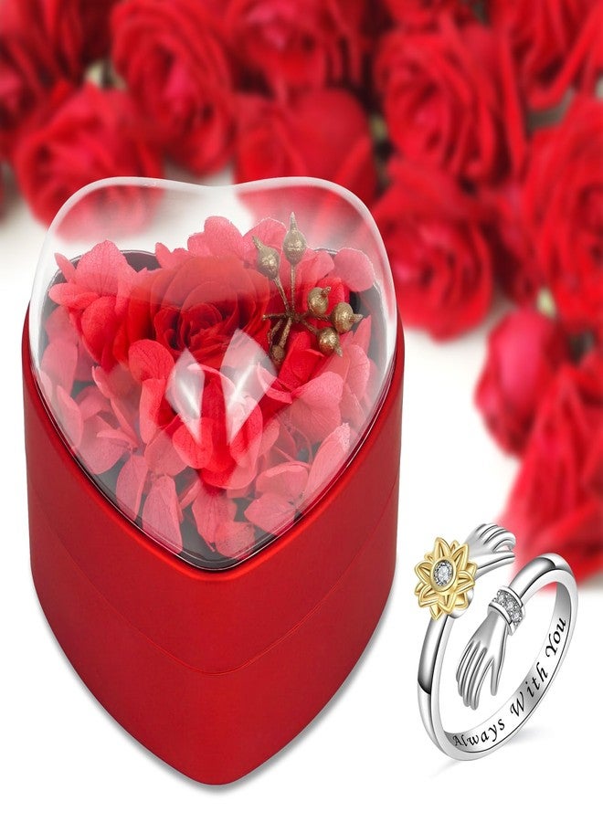 وردة فاناديث الطبيعية المحفوظة مع خاتم، علبة خاتم على شكل قلب، ورود أبدية، هدايا من الورود الطبيعية للنساء، والصديقة والزوجة في عيد الحب، وعيد الميلاد، وحفلات الزفاف، وأعياد الميلاد، والذكرى السنوية (أحمر) - Image 3