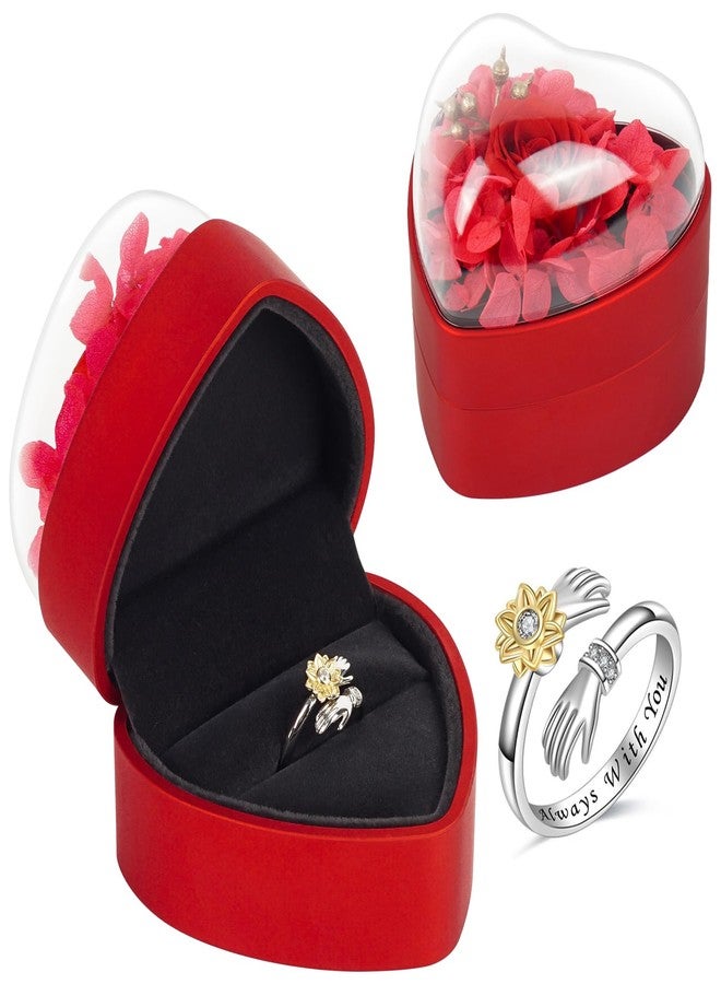 وردة فاناديث الطبيعية المحفوظة مع خاتم، علبة خاتم على شكل قلب، ورود أبدية، هدايا من الورود الطبيعية للنساء، والصديقة والزوجة في عيد الحب، وعيد الميلاد، وحفلات الزفاف، وأعياد الميلاد، والذكرى السنوية (أحمر) - Image 1