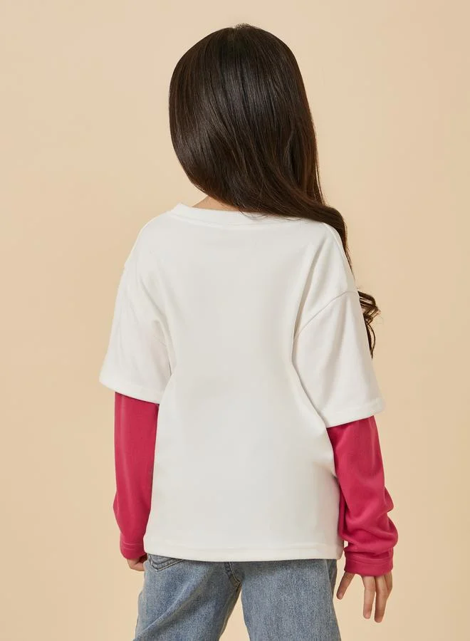 ستايلي Color Block Graphic Print Round Neck T-Shirt