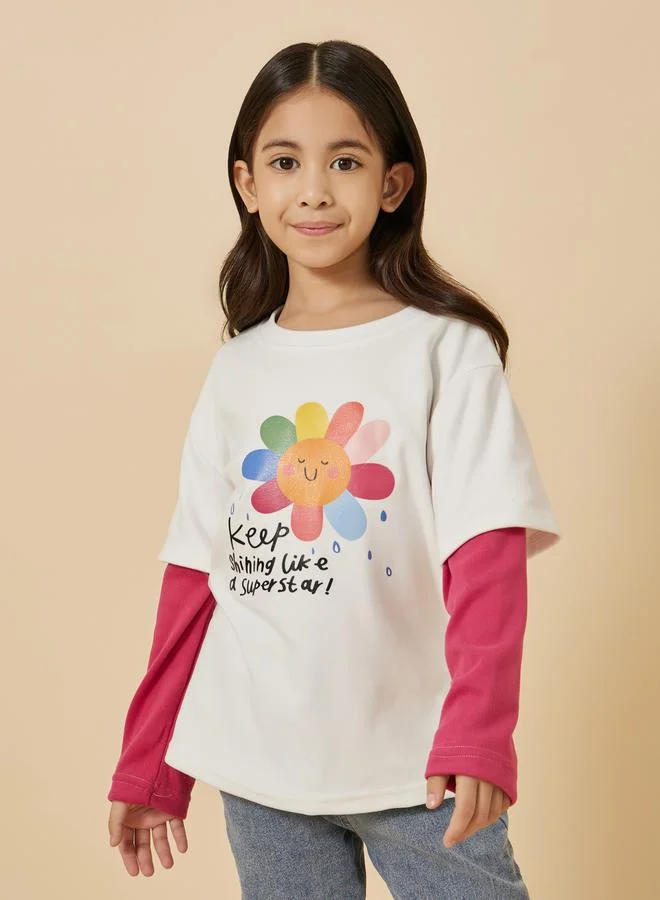 ستايلي Color Block Graphic Print Round Neck T-Shirt