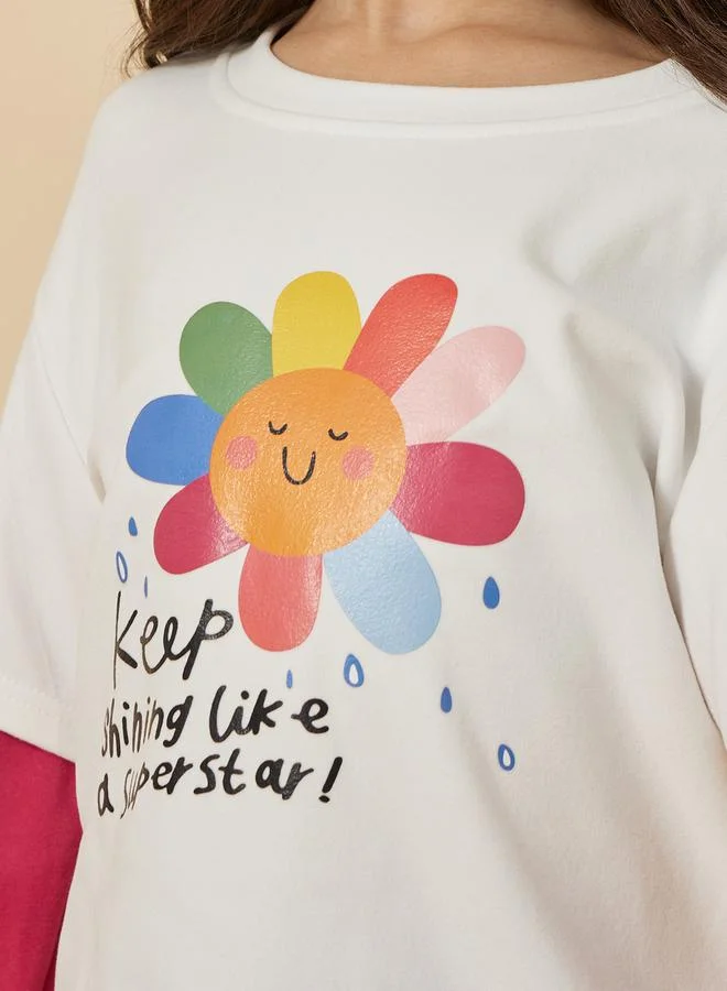 ستايلي Color Block Graphic Print Round Neck T-Shirt