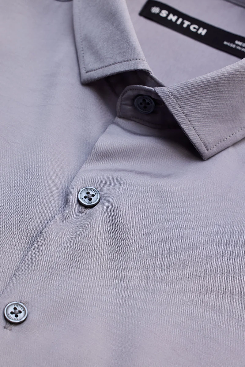 SNITCH Regular Grey Solid Long Sleeve Slim Fit Formal Shirt