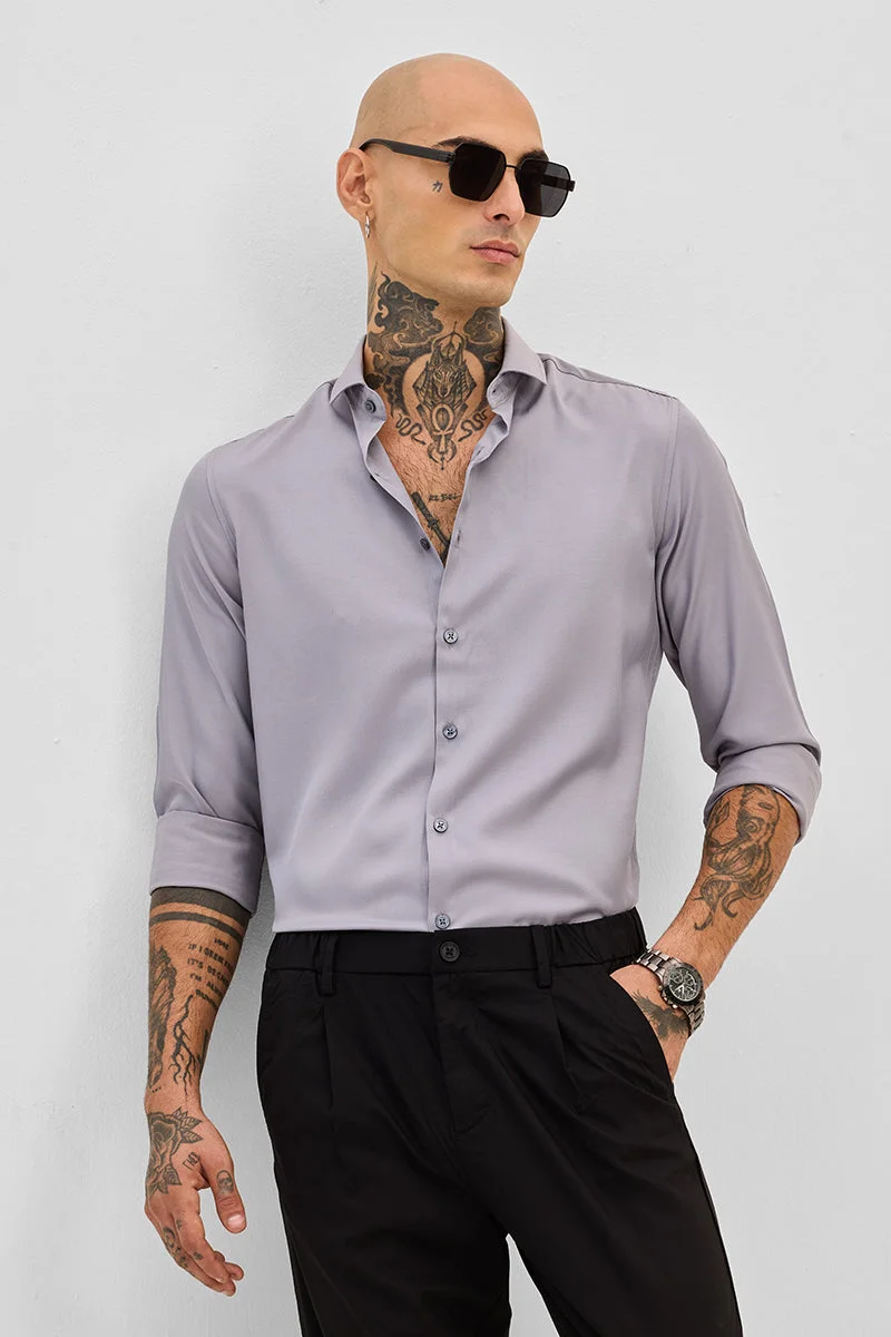 SNITCH Regular Grey Solid Long Sleeve Slim Fit Formal Shirt
