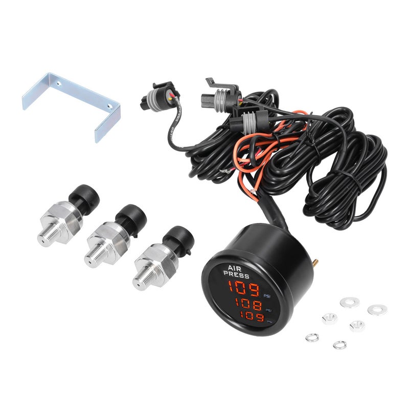 مقياس ضغط الهواء ثلاثي الشاشات LED رقمي لمقاياس التعليق الهوائي 0-220 باوند لكل بوصة مربع مع 3 مستشعرات 1/8NPT - Image 1