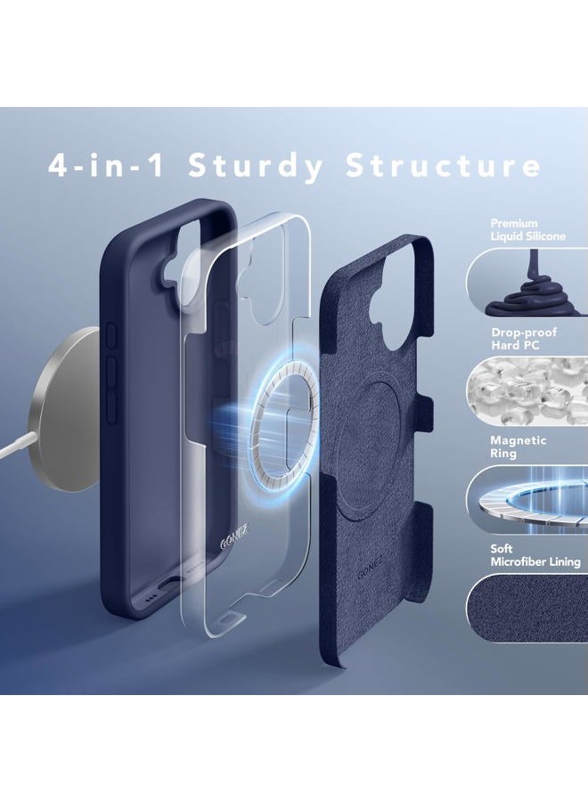 GONEZ Magnetic for iPhone 16 Case, Compatible with MagSafe, [Screen Protector + Camera Lens Protector], Liquid Silicone Shockproof Protective Phone Case for iPhone 16 6.1", Midnight Blue - Image 5