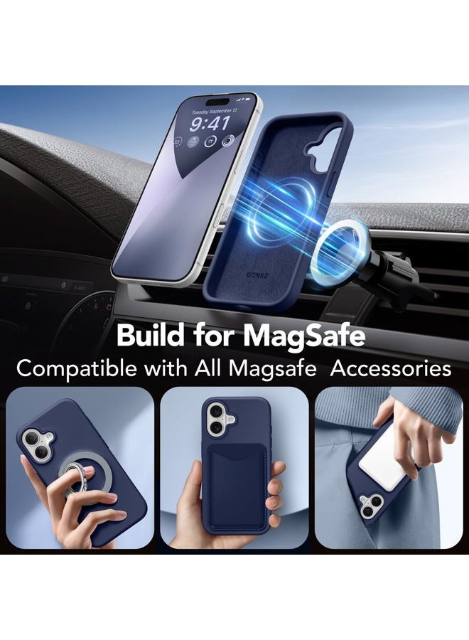 GONEZ Magnetic for iPhone 16 Case, Compatible with MagSafe, [Screen Protector + Camera Lens Protector], Liquid Silicone Shockproof Protective Phone Case for iPhone 16 6.1", Midnight Blue - Image 4