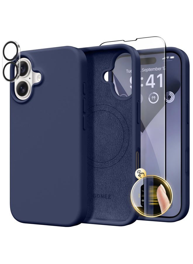 GONEZ Magnetic for iPhone 16 Case, Compatible with MagSafe, [Screen Protector + Camera Lens Protector], Liquid Silicone Shockproof Protective Phone Case for iPhone 16 6.1", Midnight Blue - Image 1