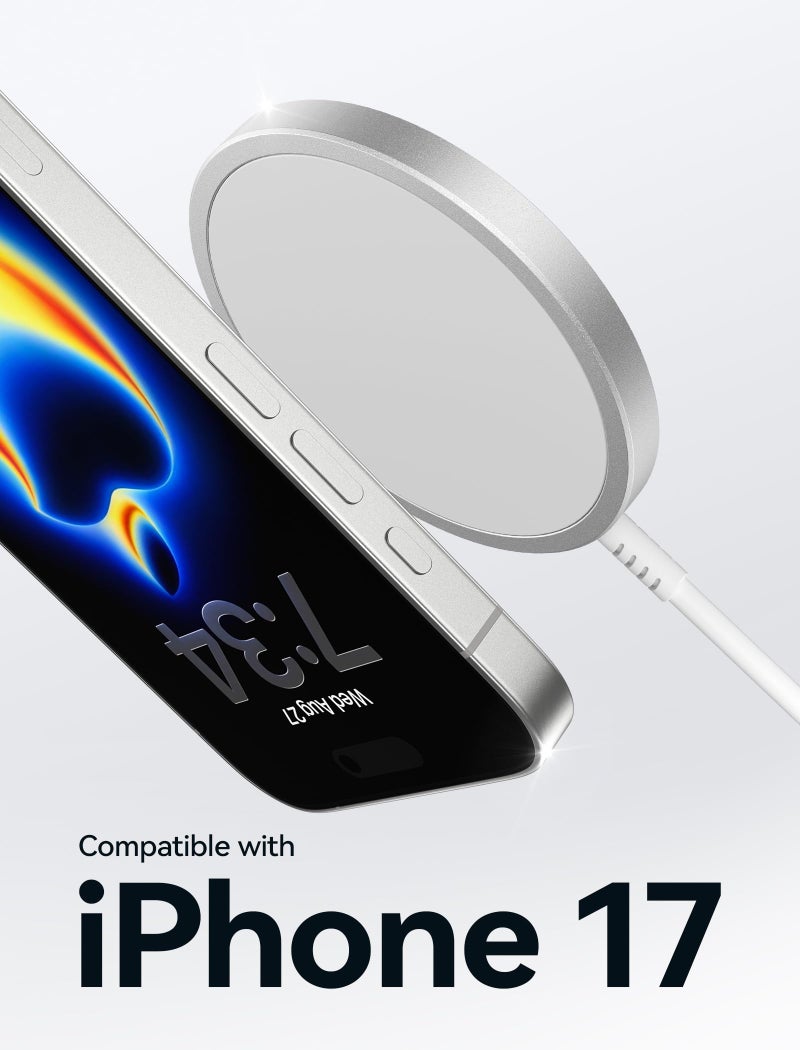 JSAUX Charger for iPhone 17 Magsafe Wireless Charging, Compatible with iPhone 17 Air Pro Max/16/15/14/13/12 Series, Magnetic Mag Safe Charging Pad, Aluminum Alloy, USB & USB C Dual Ports - Silver - Image 2
