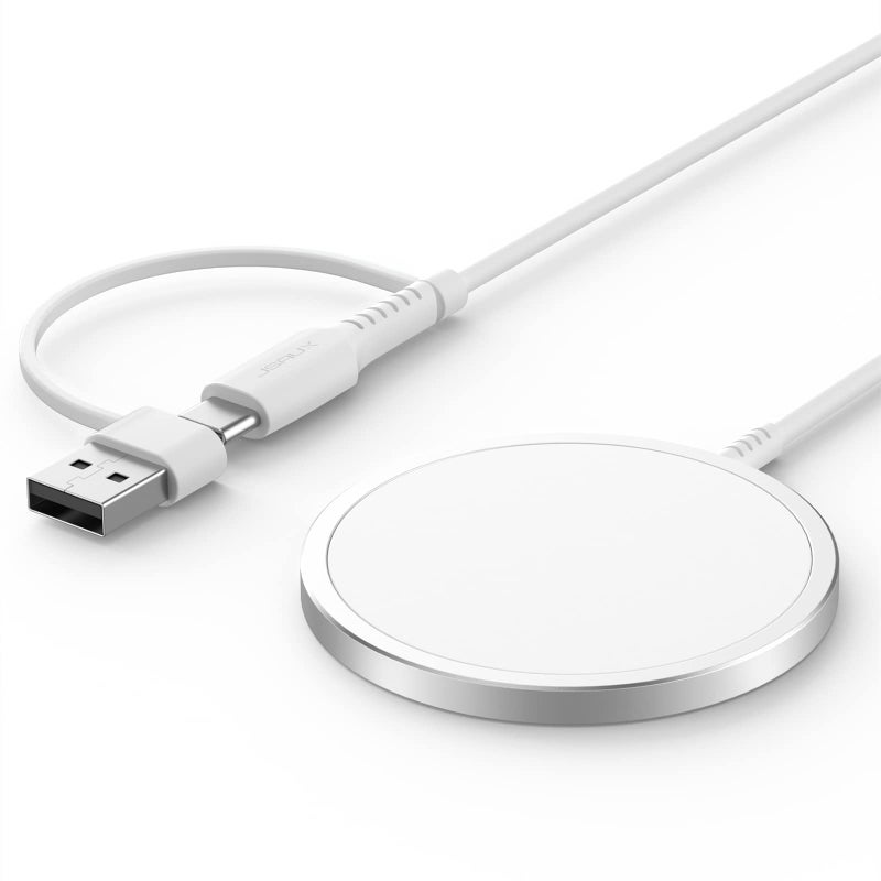JSAUX Charger for iPhone 17 Magsafe Wireless Charging, Compatible with iPhone 17 Air Pro Max/16/15/14/13/12 Series, Magnetic Mag Safe Charging Pad, Aluminum Alloy, USB & USB C Dual Ports - Silver - Image 1
