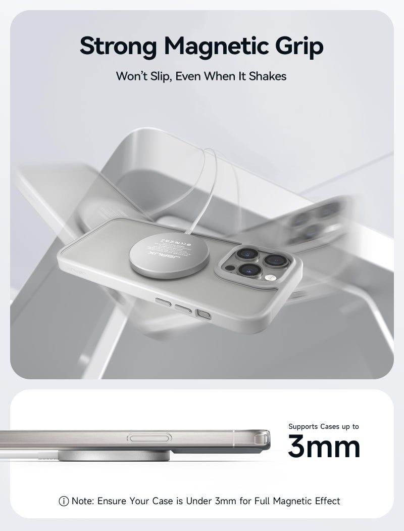 JSAUX Charger for iPhone 17 Magsafe Wireless Charging, Compatible with iPhone 17 Air Pro Max/16/15/14/13/12 Series, Magnetic Mag Safe Charging Pad, Aluminum Alloy, USB & USB C Dual Ports - Silver - Image 3