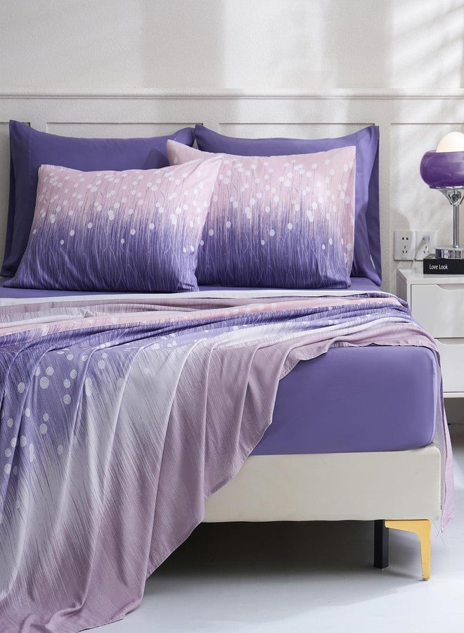 LONAVA Solid and Printed King Size Bed Sheet Set - 6-Piece, Includes Solid Fitted Sheet, Solid Pillowcases, OEKOTEX Certified, 100% Brushed Microfiber, Comfortable and Breathable, YH-787 - Image 3