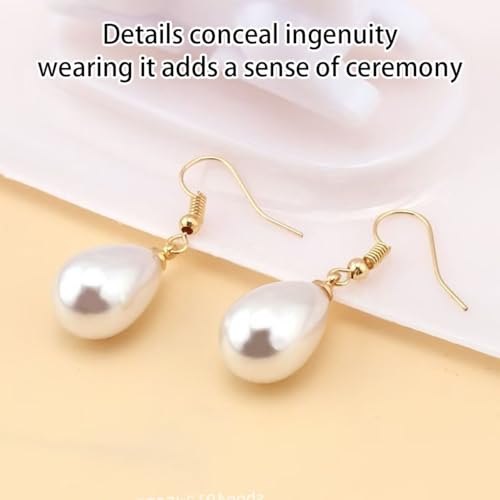 XFSAFDM 2Pcs Pearl Necklace, Elegant Gothic Pearl Choker Necklace for Women, Gold Plated Chains for Women Stylish, Long Earrings for Womens Stylish, Perfect for Beach, Office, Party and Special Occasions, White - Image 4