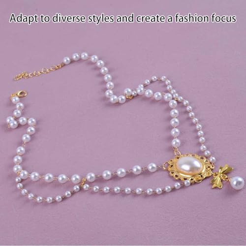 XFSAFDM 2Pcs Pearl Necklace, Elegant Gothic Pearl Choker Necklace for Women, Gold Plated Chains for Women Stylish, Long Earrings for Womens Stylish, Perfect for Beach, Office, Party and Special Occasions, White - Image 3