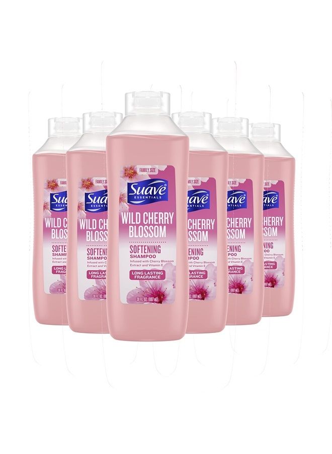 Suave Essentials Shampoo Shampoo for Dry Hair Wild Cherry Blossom Infused with Cherry Blossom Extract and Vitamin E, 30 Fl Oz (Pack of 6) - Image 1