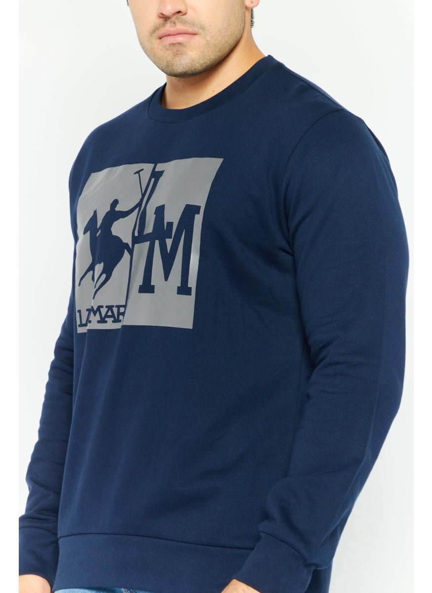 La Martina Men Crew Neck Brand Logo Long Sleeves Sweatshirt, Navy  - Image 3