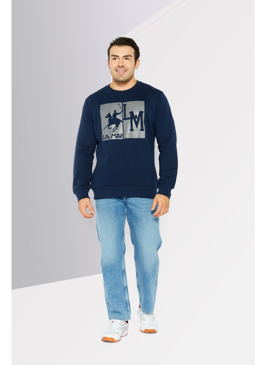 La Martina Men Crew Neck Brand Logo Long Sleeves Sweatshirt, Navy  - Image 2